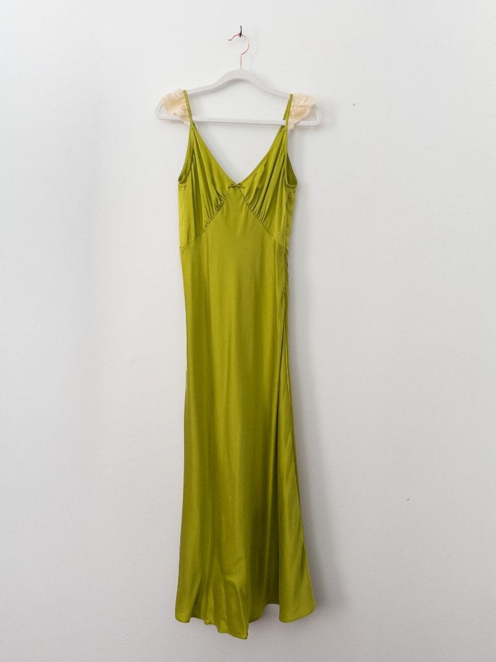 Doen Womens Claire Silk Lace Trim Slip Dress Olive Lime Green - Size XS